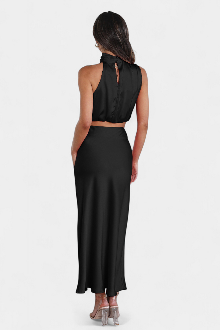 Hanna Ensemble Deux Pièces à Col Halter Drapé et Dos Nu