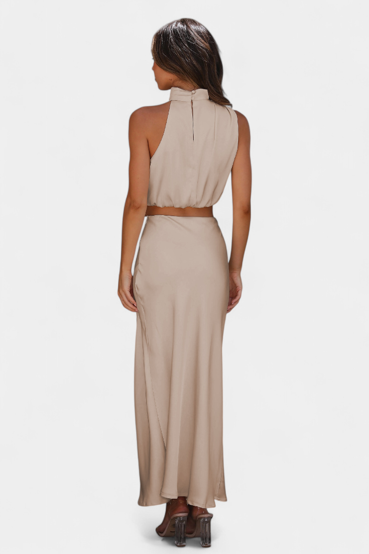 Hanna Ensemble Deux Pièces à Col Halter Drapé et Dos Nu