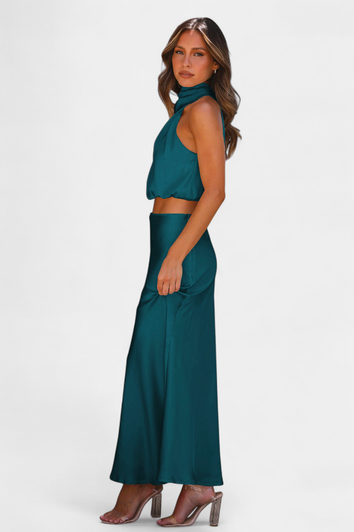 Hanna Ensemble Deux Pièces à Col Halter Drapé et Dos Nu