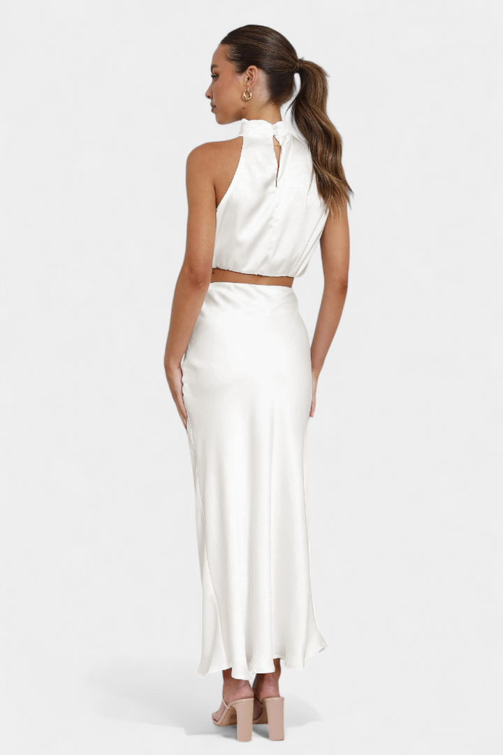 Hanna Ensemble Deux Pièces à Col Halter Drapé et Dos Nu