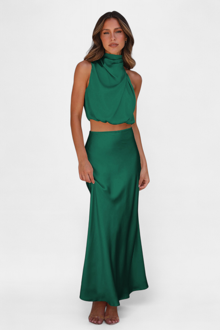 Hanna Ensemble Deux Pièces à Col Halter Drapé et Dos Nu