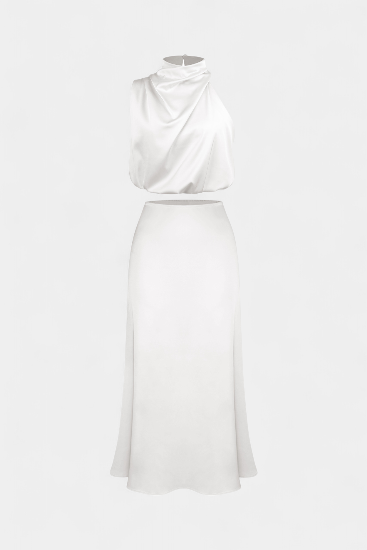 Hanna Ensemble Deux Pièces à Col Halter Drapé et Dos Nu