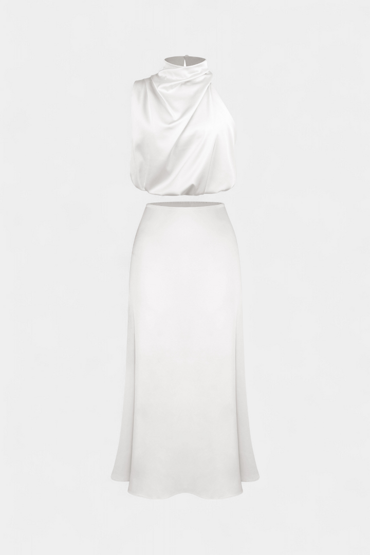 Hanna Ensemble Deux Pièces à Col Halter Drapé et Dos Nu
