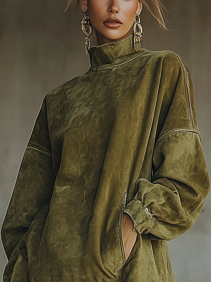 Amalia ║ Robe en daim avec col montant et franges