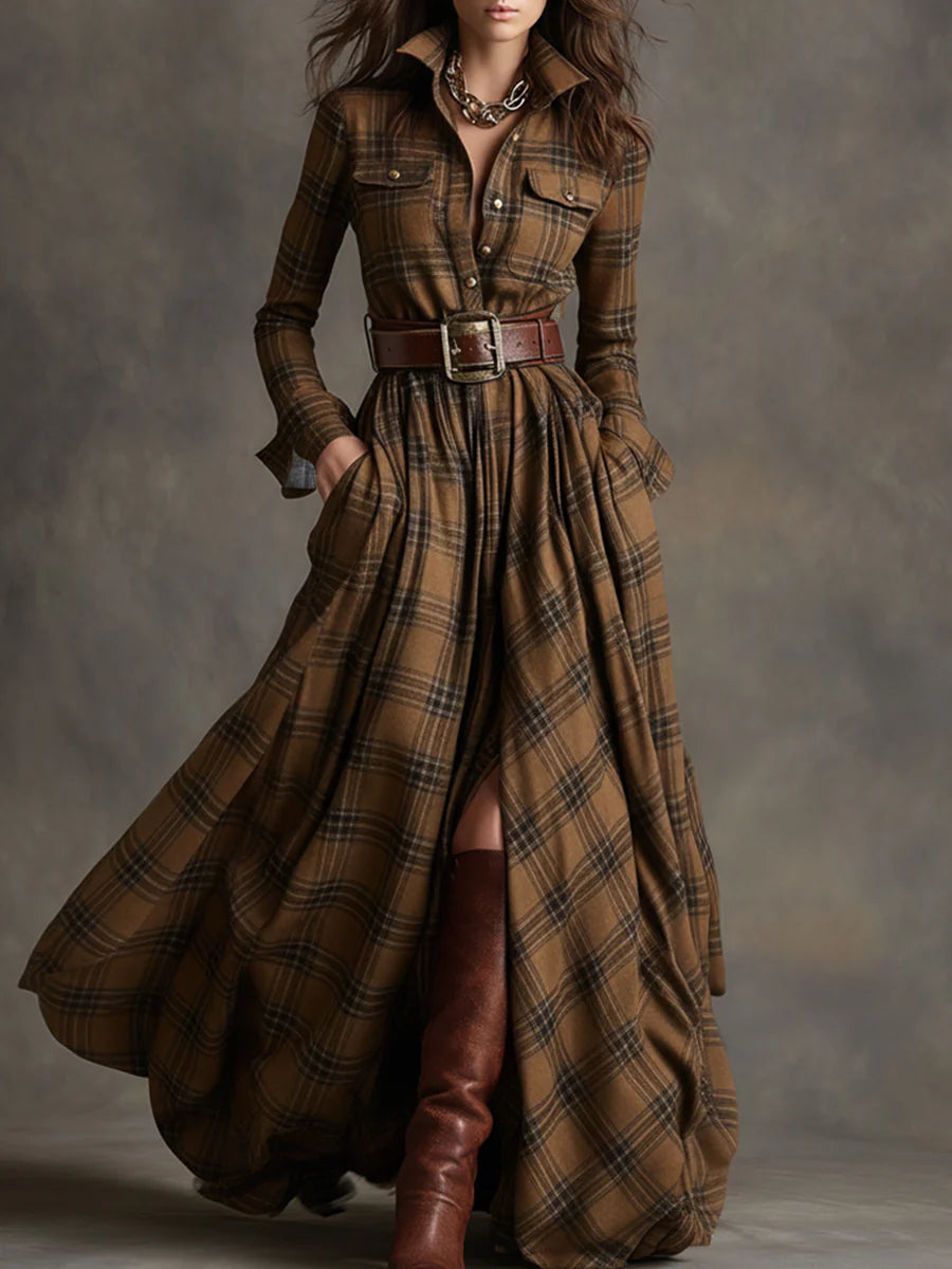Beatriz ║ Robe longue à carreaux avec ceinture