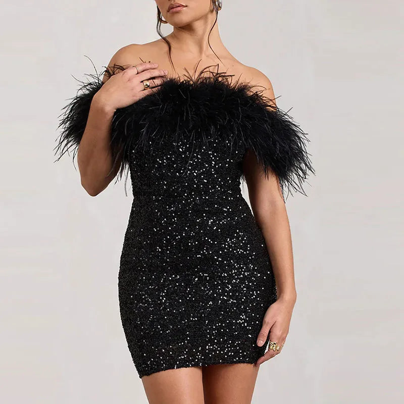 Rinna™ | Robe pailletée élégante à épaules dénudées