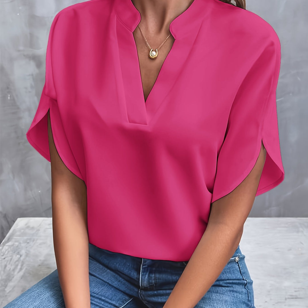 Julie | Blouse Fluide Col Officier Manches Courtes Femme