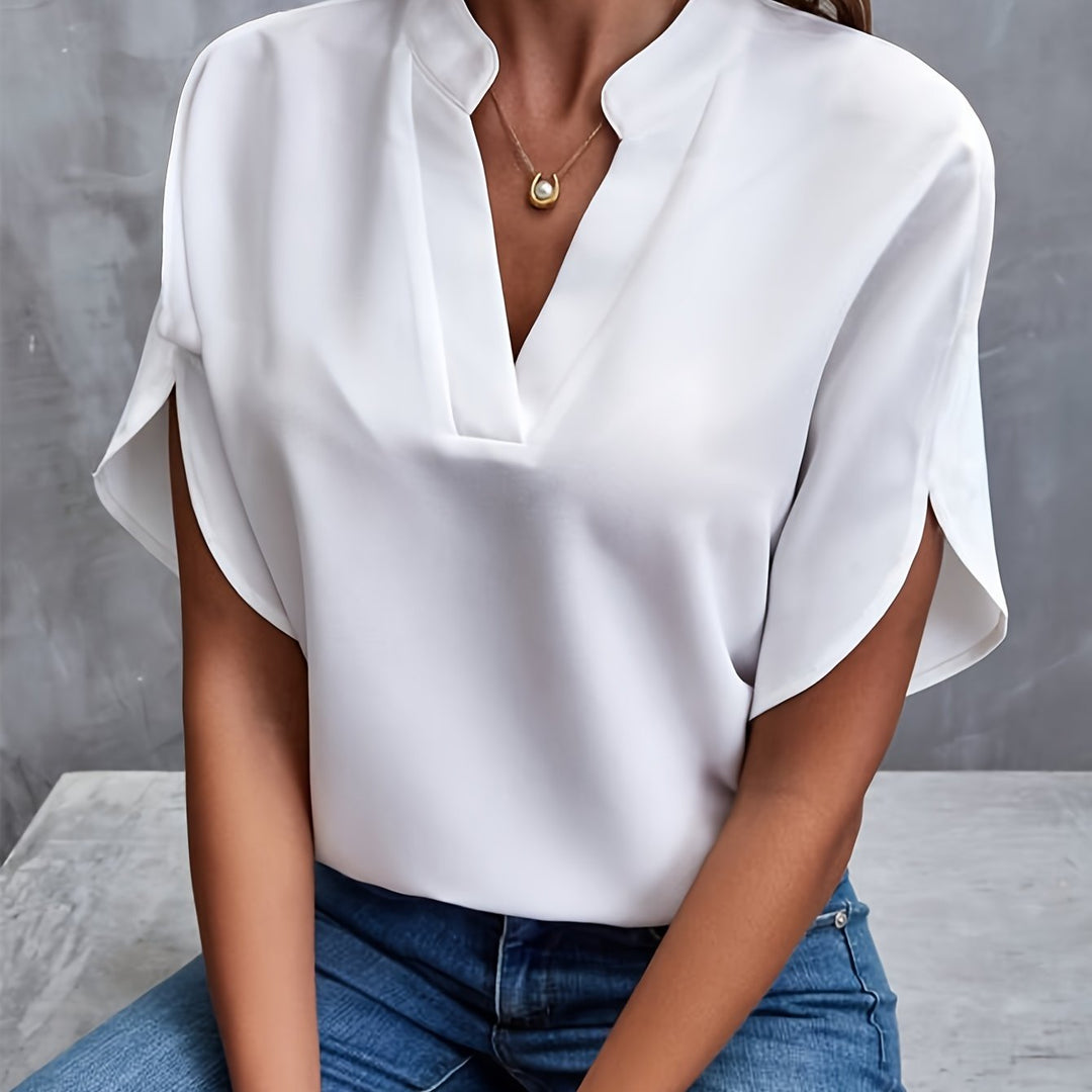 Julie | Blouse Fluide Col Officier Manches Courtes Femme