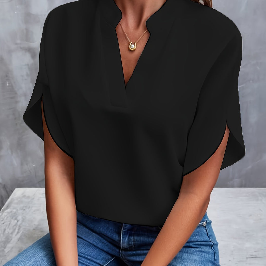 Julie | Blouse Fluide Col Officier Manches Courtes Femme