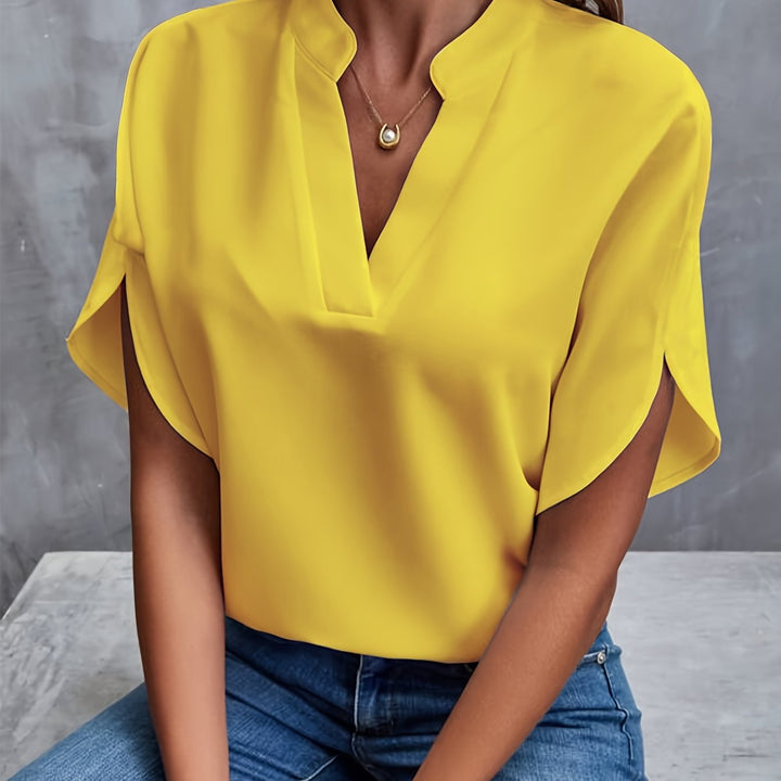 Julie | Blouse Fluide Col Officier Manches Courtes Femme