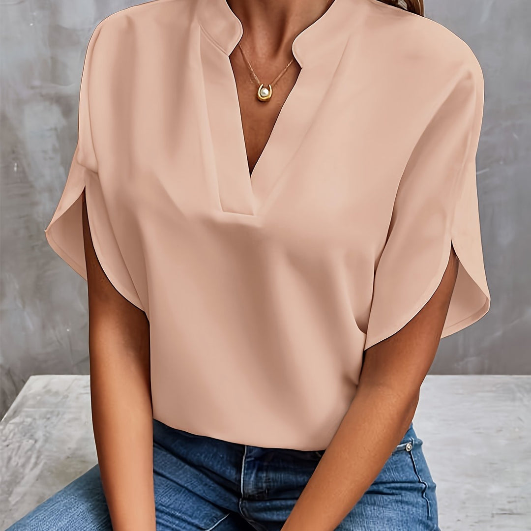 Julie | Blouse Fluide Col Officier Manches Courtes Femme