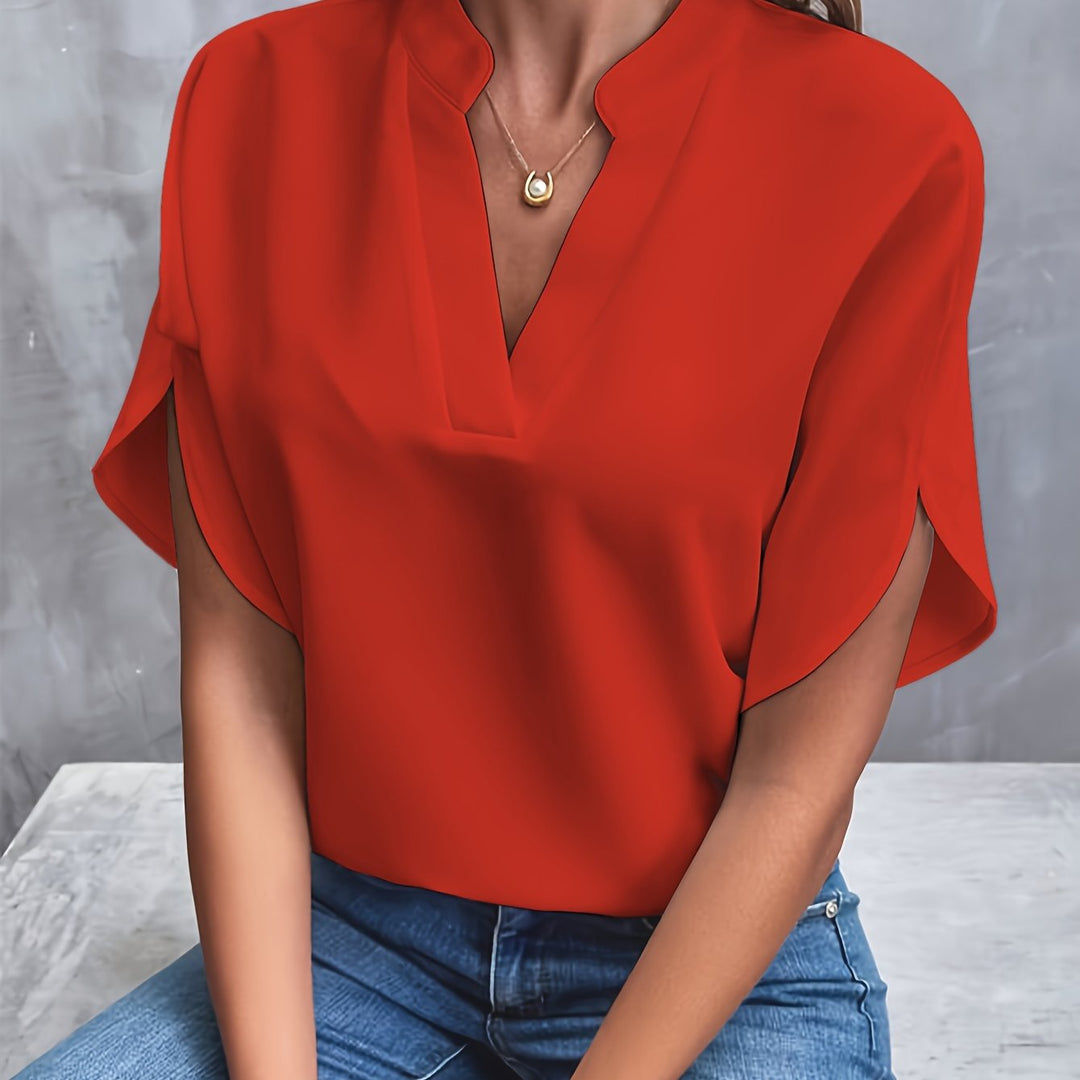 Julie | Blouse Fluide Col Officier Manches Courtes Femme