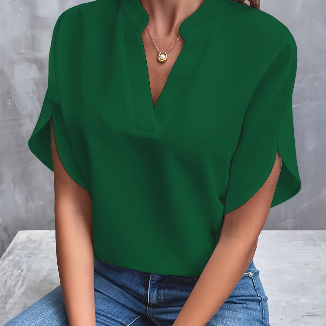 Julie | Blouse Fluide Col Officier Manches Courtes Femme