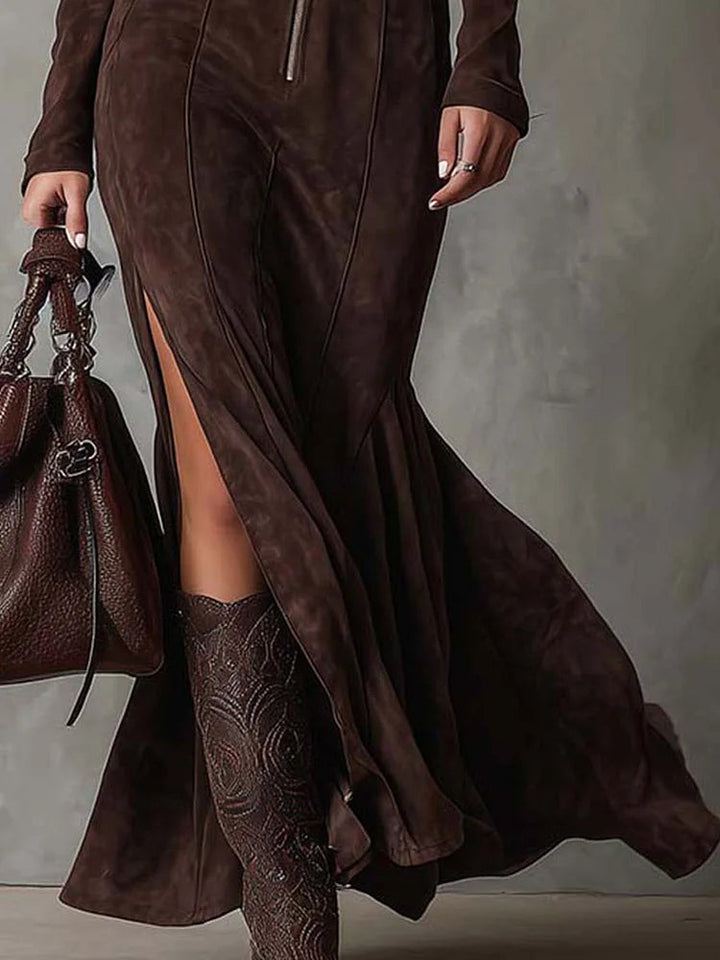 Almudena ║ Robe longue marron avec ceinture