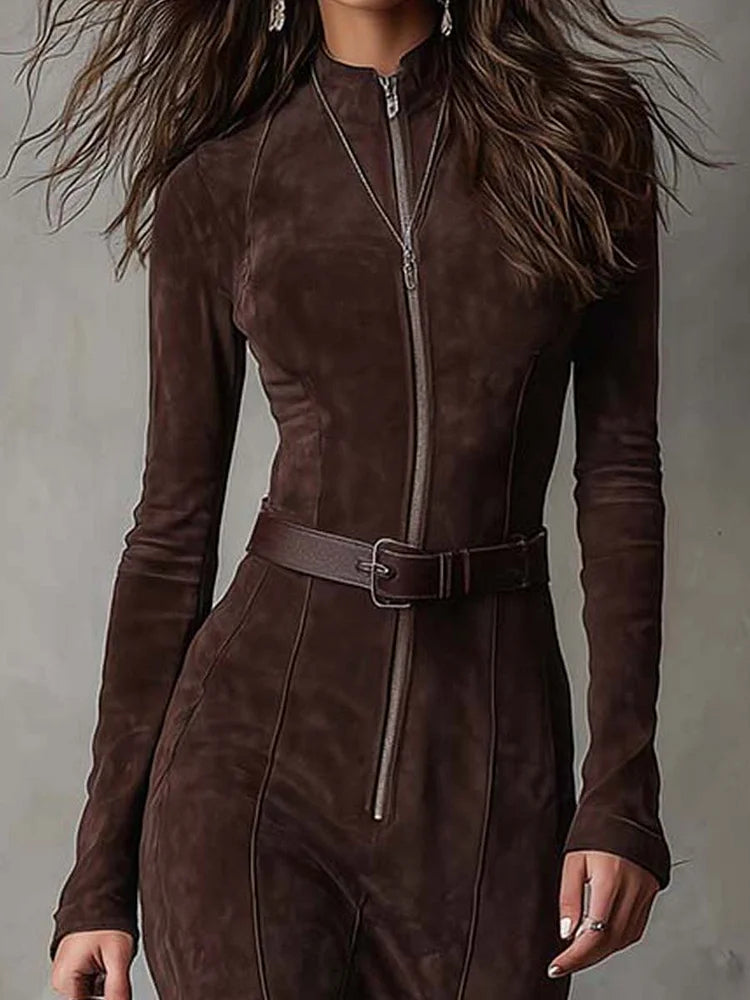 Almudena ║ Robe longue marron avec ceinture