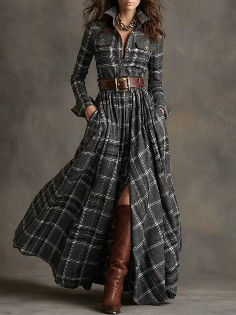 Beatriz ║ Robe longue à carreaux avec ceinture