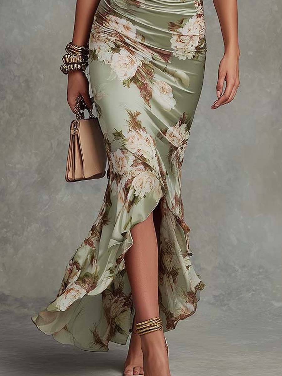 Anastasia | Robe Longue Satinée à Imprimé Floral