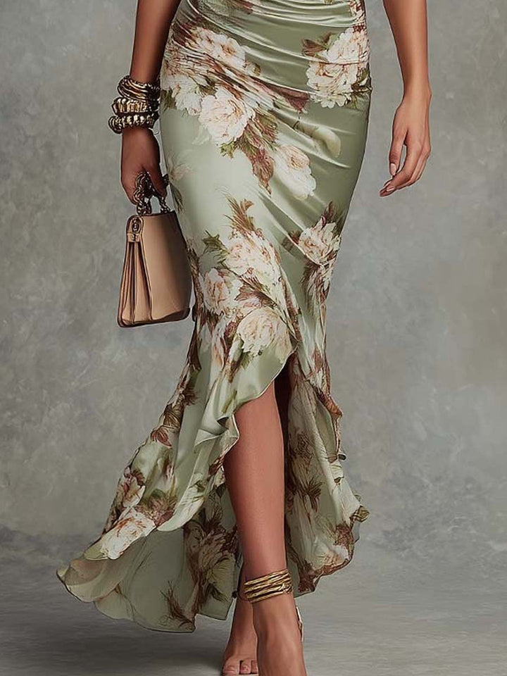 Anastasia | Robe Longue Satinée à Imprimé Floral