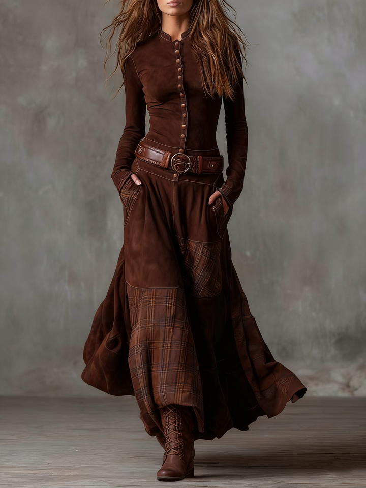 Azucena ║ Robe maxi en daim avec ceinture