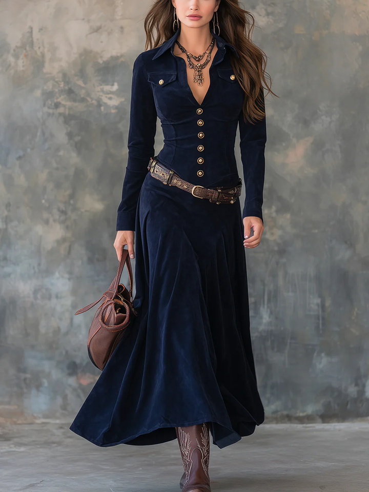 Diana ║ Robe longue en daim avec boutons