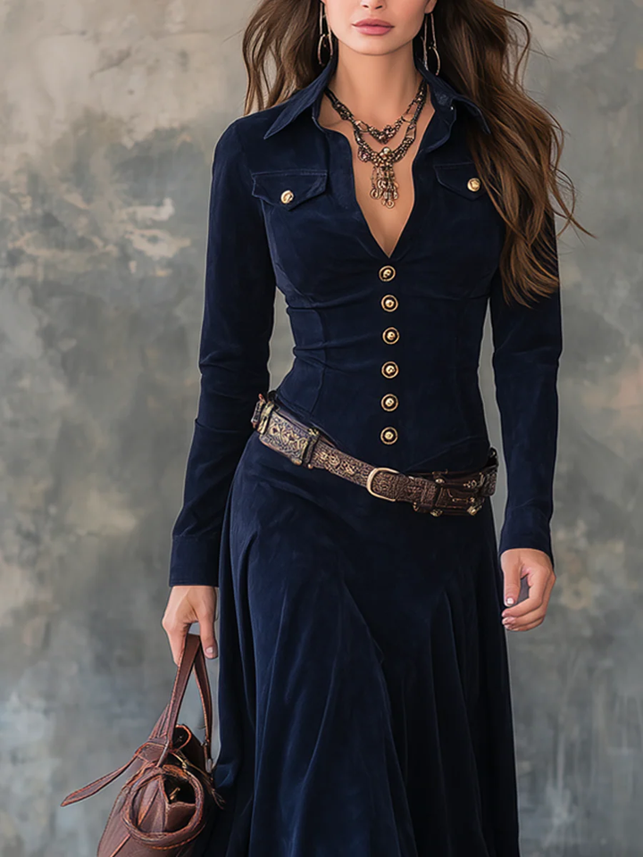 Diana ║ Robe longue en daim avec boutons