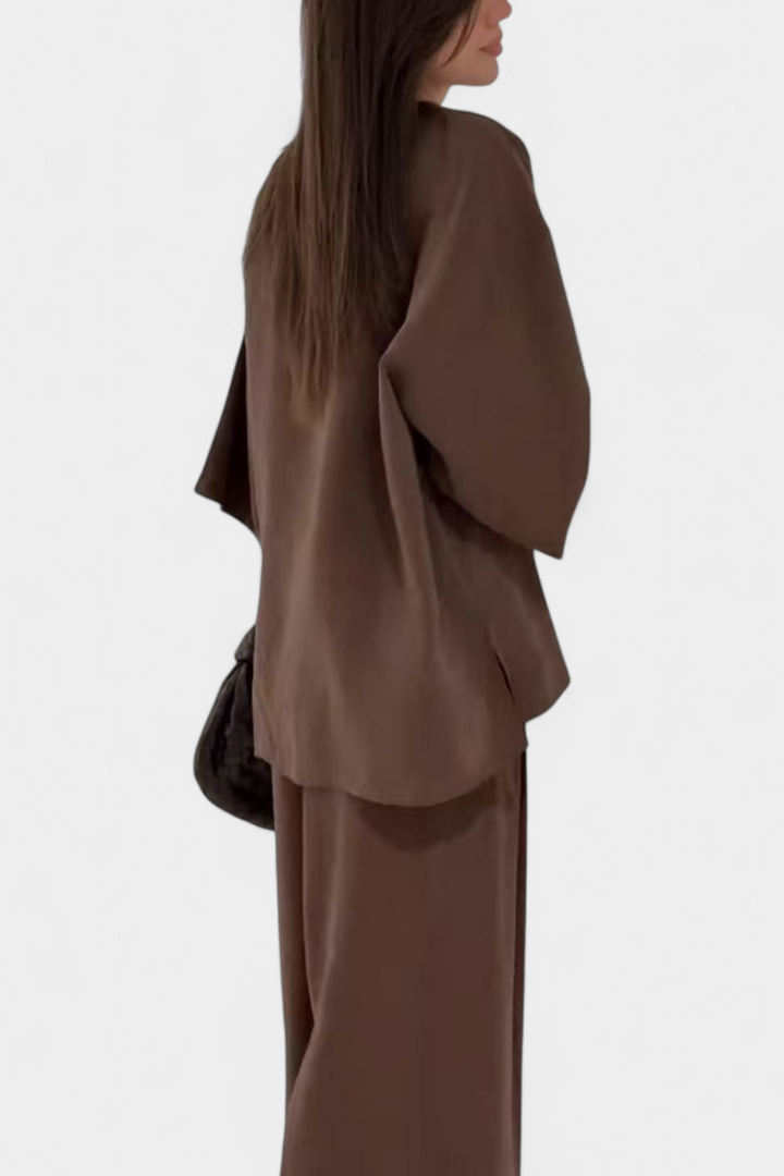 Eli Ensemble Élégant à Col en V et Pantalon Droit