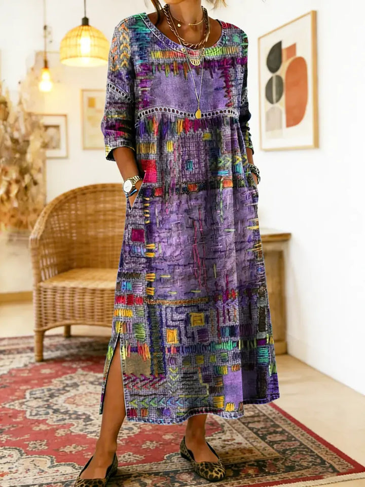 Isabelle | Robe en Denim avec Patchwork Ethnique