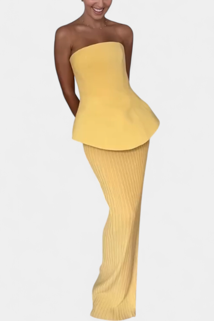 Clarita Ensemble Bandeau Sans Bretelles et Jupe Plissée