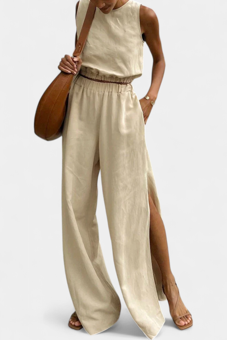 Portia Ensemble en Coton et Lin Sans Manches à Pantalon Large