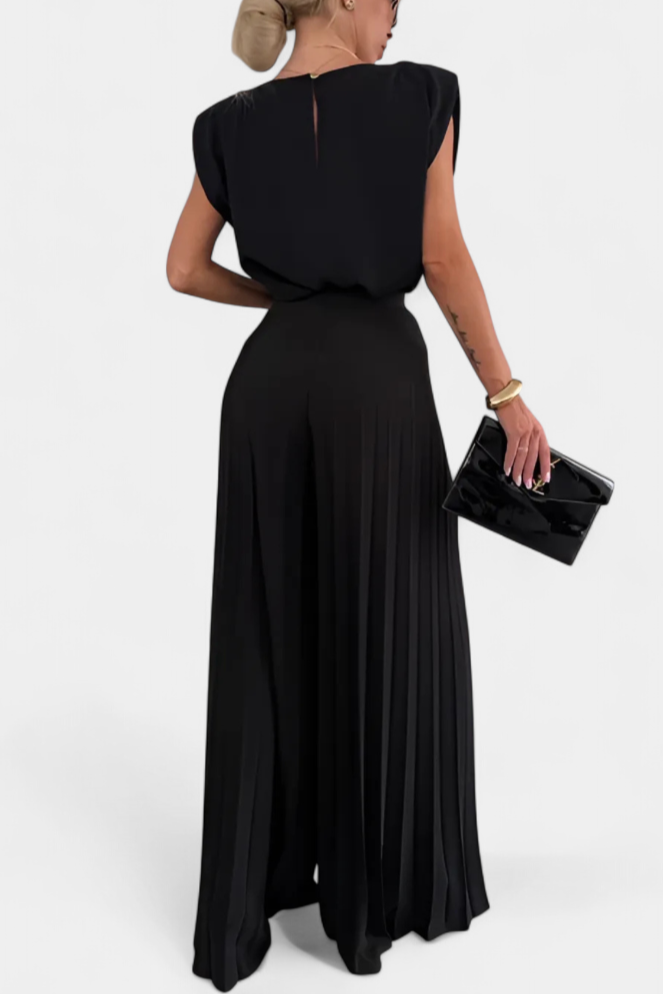 Liora Ensemble Sans Manches à Dos Nu et Pantalon Plissé à Jambes Larges