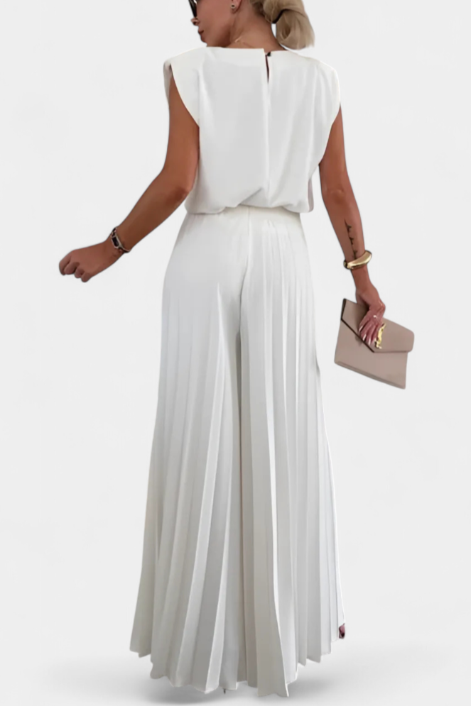 Liora Ensemble Sans Manches à Dos Nu et Pantalon Plissé à Jambes Larges