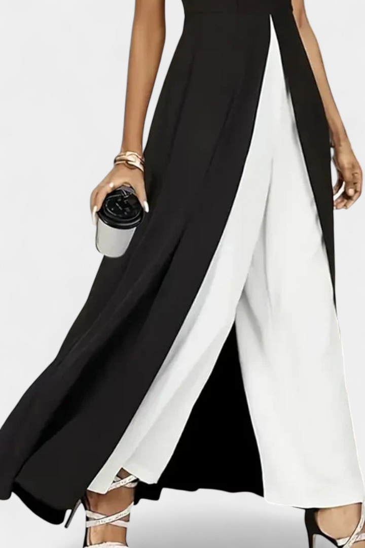Alicie Ensemble Bicolore Sans Manches à Superposition Longue et Pantalon Ample