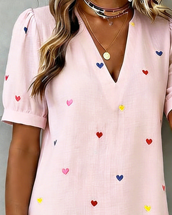 Éloïse™ | Robe Élégante Cœurs à Col V