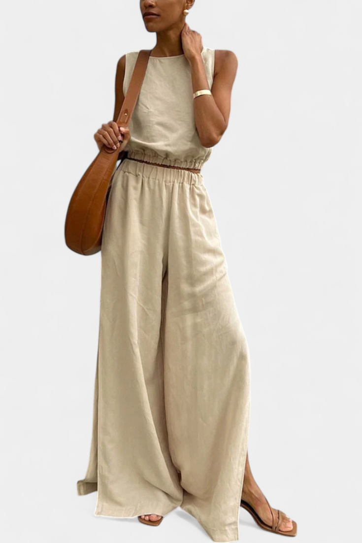 Portia Ensemble en Coton et Lin Sans Manches à Pantalon Large