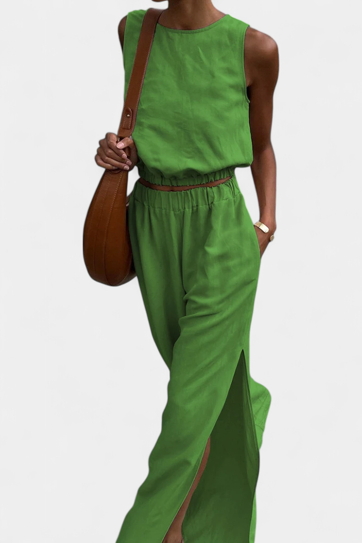 Portia Ensemble en Coton et Lin Sans Manches à Pantalon Large