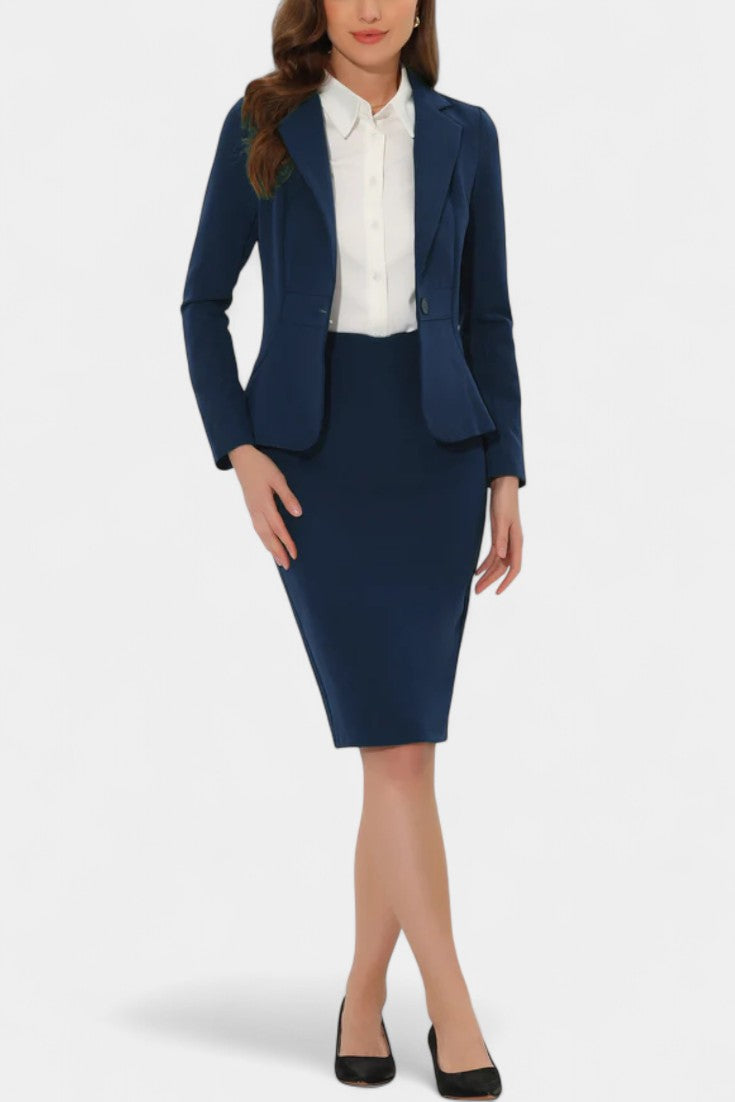 Komoren Ensemble Blazer et Jupe Crayon Élégant à Col à Revers