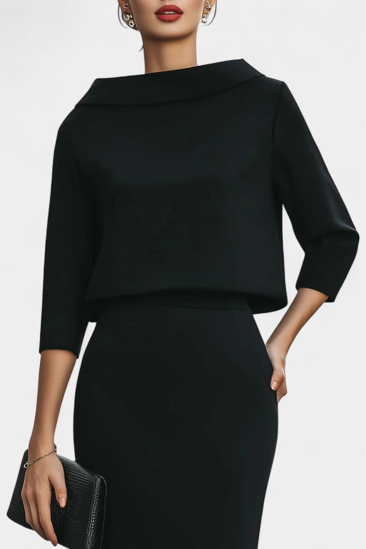 Chanel Ensemble Élégant Top à Col Bateau et Jupe Mi-Longue
