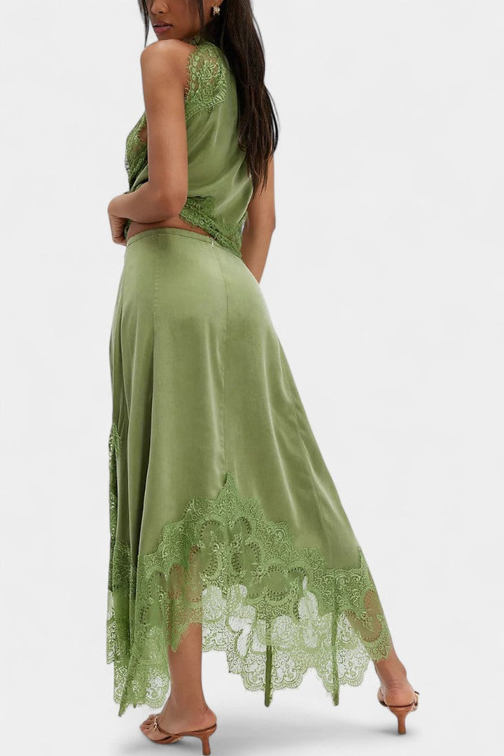 Coralena Ensemble Jupe Midi en Dentelle et Top Coordonné