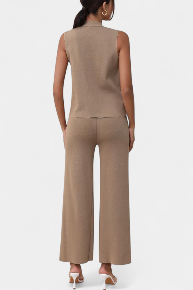 Jacey Ensemble Gilet en Tricot et Pantalon à Jambes Larges