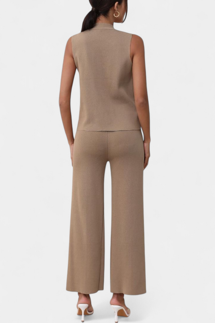Jacey Ensemble Gilet en Tricot et Pantalon à Jambes Larges