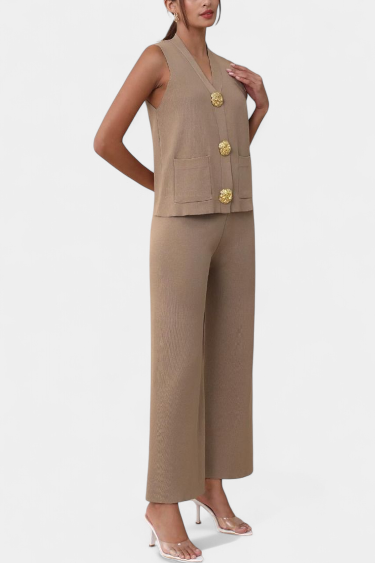 Jacey Ensemble Gilet en Tricot et Pantalon à Jambes Larges