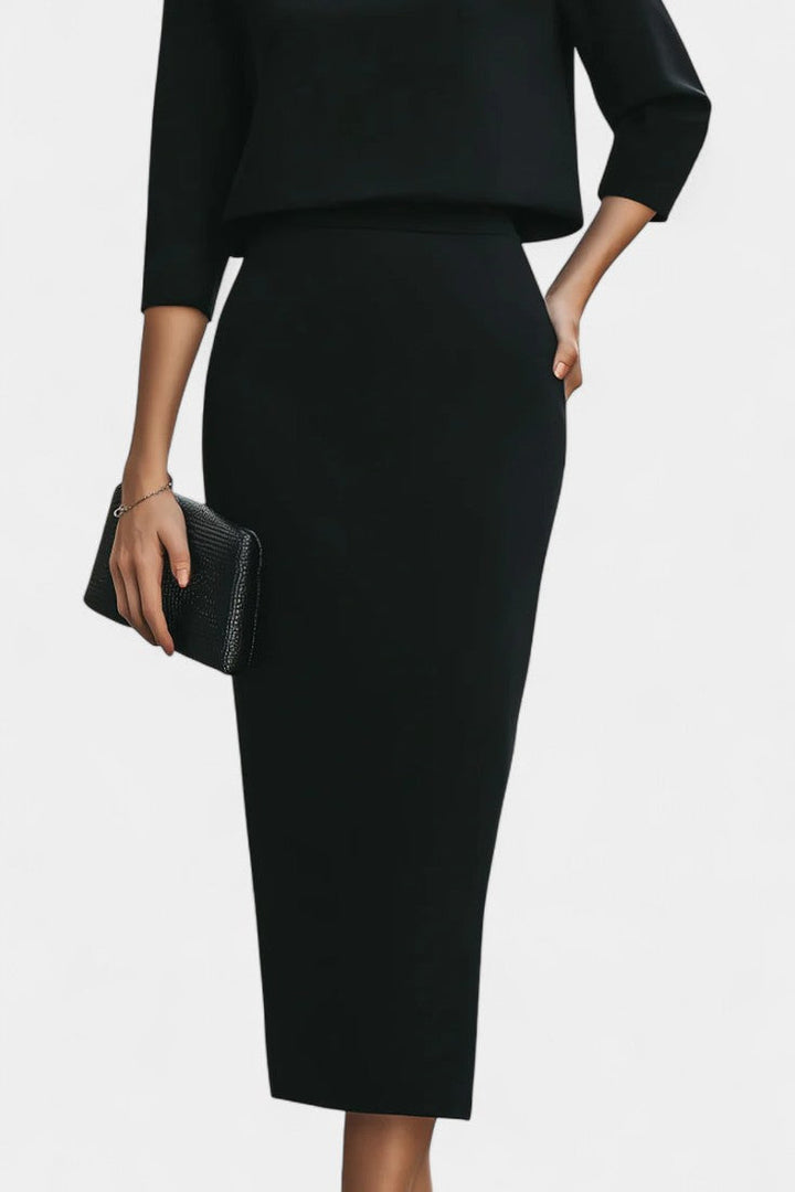 Chanel Ensemble Élégant Top à Col Bateau et Jupe Mi-Longue