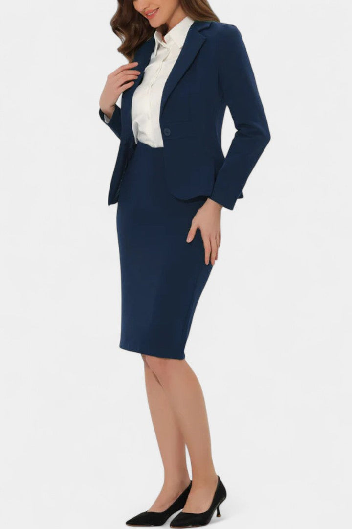 Komoren Ensemble Blazer et Jupe Crayon Élégant à Col à Revers