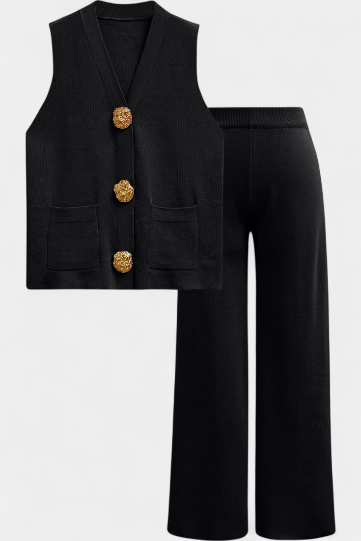 Jacey Ensemble Gilet en Tricot et Pantalon à Jambes Larges
