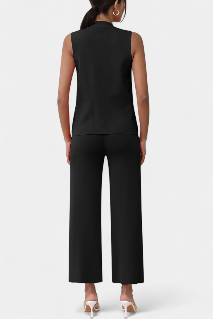 Jacey Ensemble Gilet en Tricot et Pantalon à Jambes Larges
