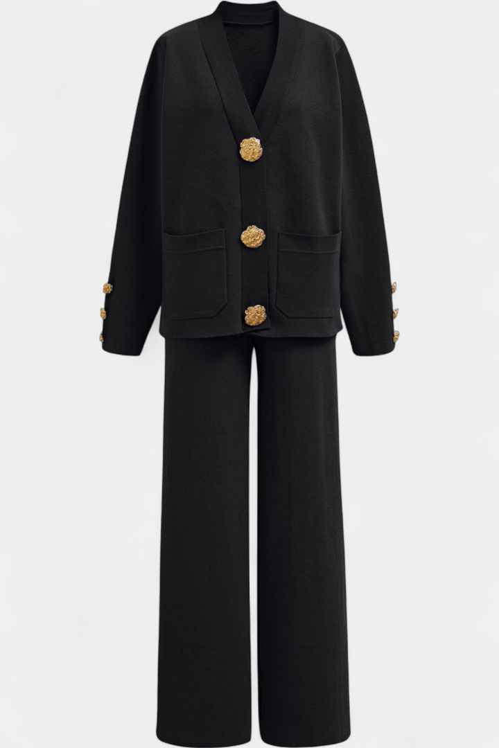 Aireen Ensemble Cardigan Classique et Pantalon à Jambes Larges