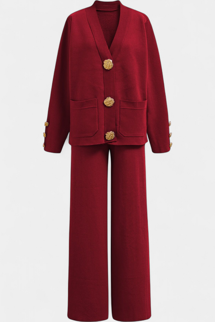 Aireen Ensemble Cardigan Classique et Pantalon à Jambes Larges