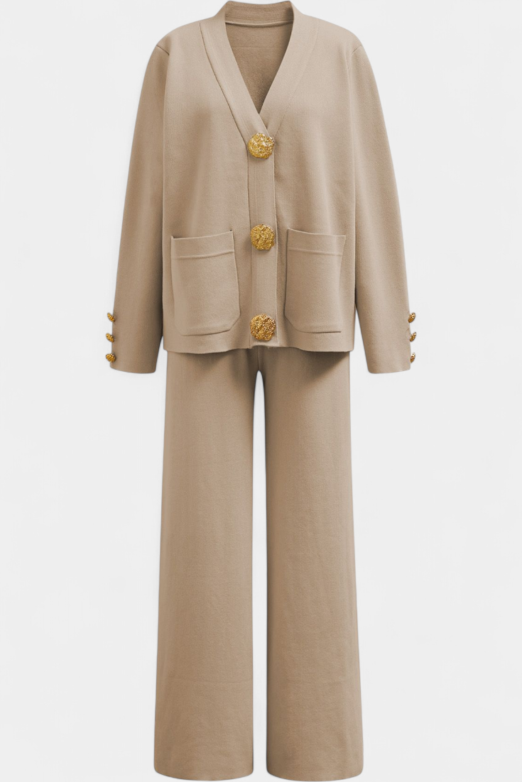 Aireen Ensemble Cardigan Classique et Pantalon à Jambes Larges