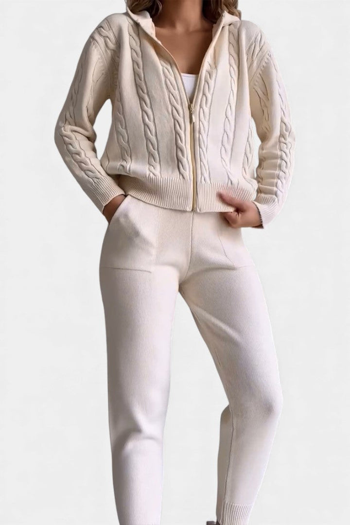 Perdita Ensemble Cardigan & Pull Jacquard Torsadé Casual