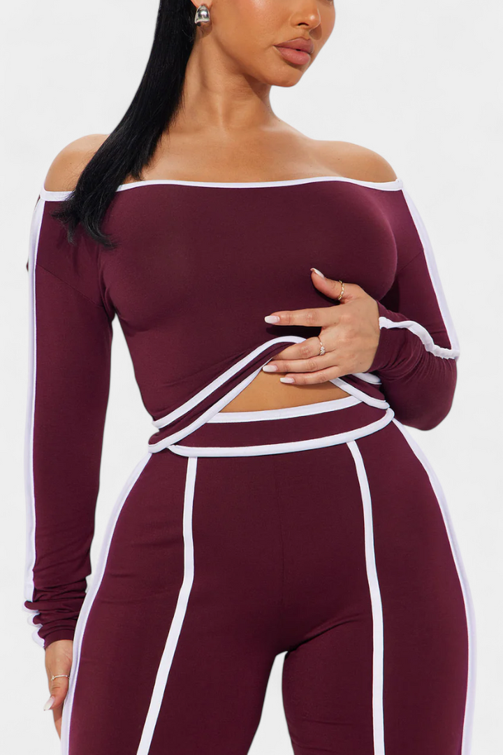 Krystelle Ensemble Off-Shoulder à Bandes Contrastantes